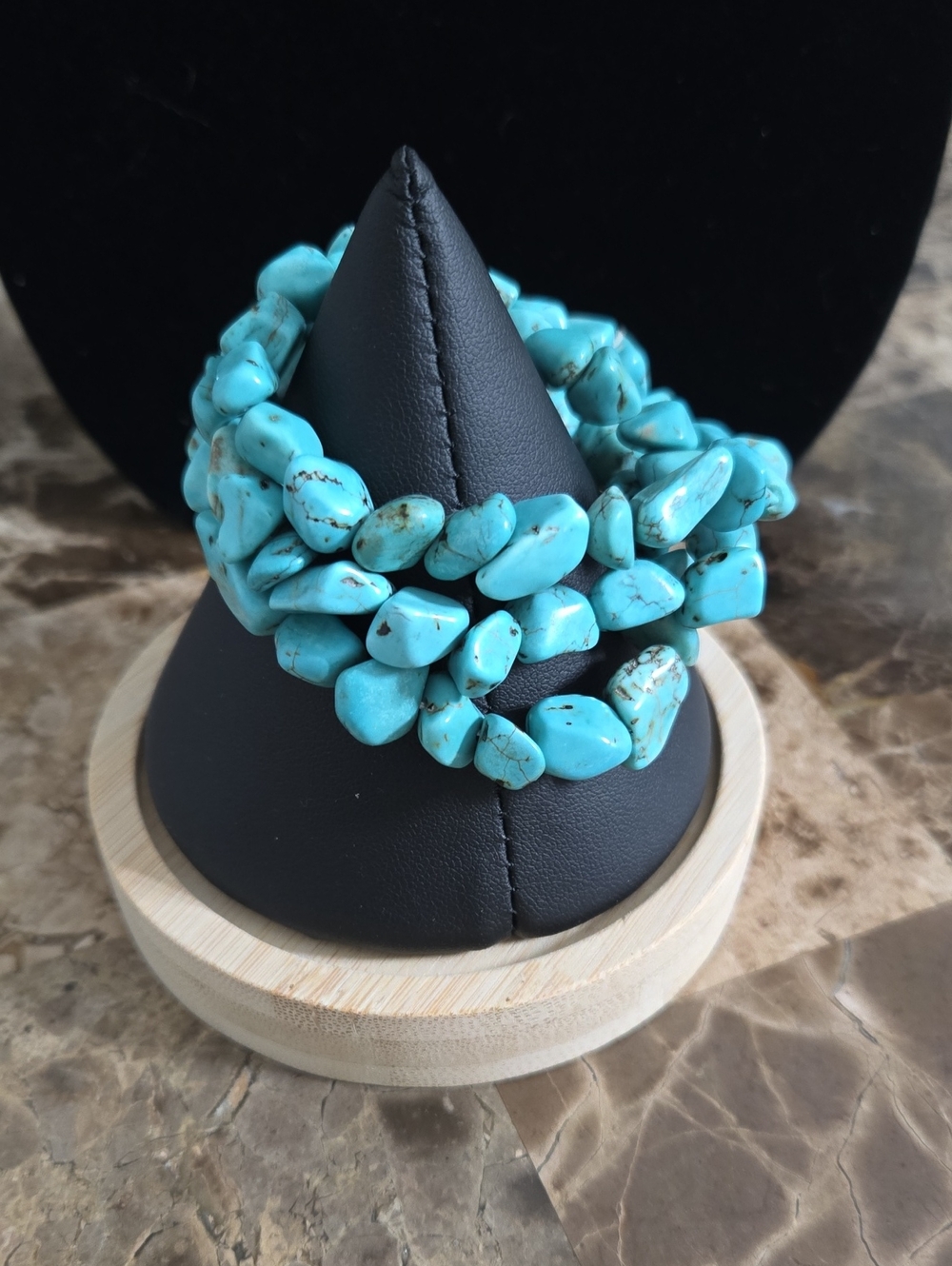Turquoise Chip Stretch Bracelet - Blue Beads (Set Of 3)